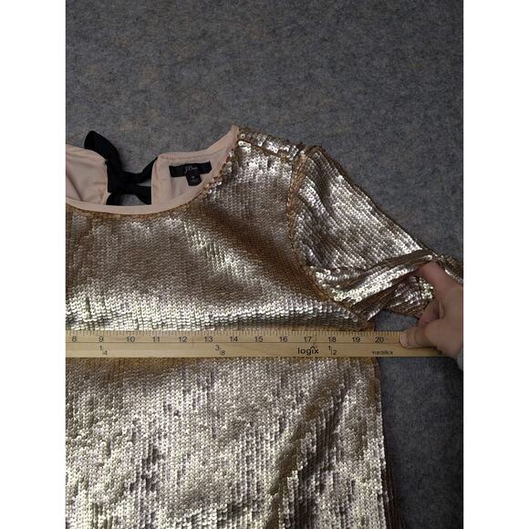NWT J Crew Rose Gold Sequin Tie Back Top Sz 8 Holiday Party Preppy Elbow Sleeve - Picture 4 of 8